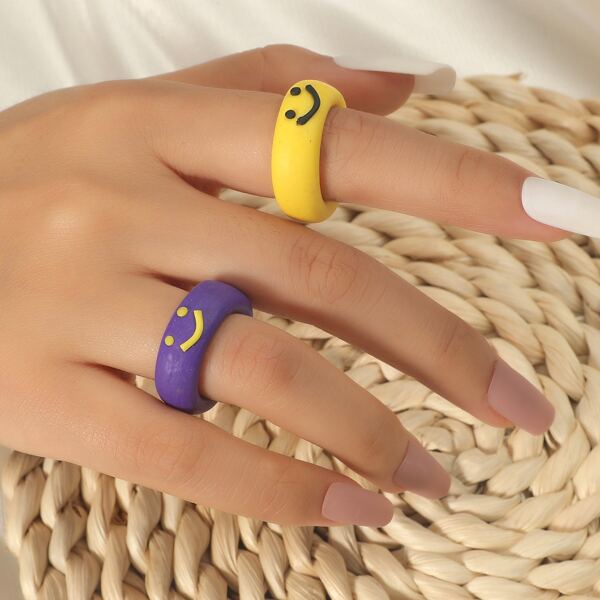 

2pcs Emoji Decor Ring, Yellow