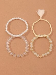 4入組流蘇吊墜串珠手鏈 - 白色 - 查看 3