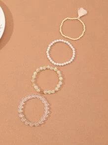 4入組流蘇吊墜串珠手鏈 - 白色 - 查看 4