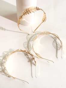 3pcs Girls Gold Leaf & Butterfly Hairbands, Metal Leaf Headbands Suitable For Daily Life Or Vacation - Gold - View 2