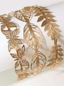 3pcs Girls Gold Leaf & Butterfly Hairbands, Metal Leaf Headbands Suitable For Daily Life Or Vacation - Gold - View 3