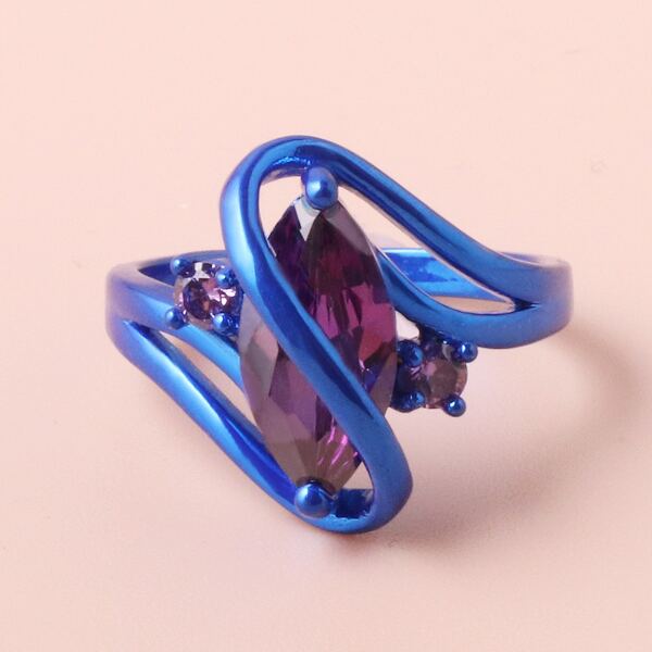 

Geometric Zircon Decor Structured Ring, Blue