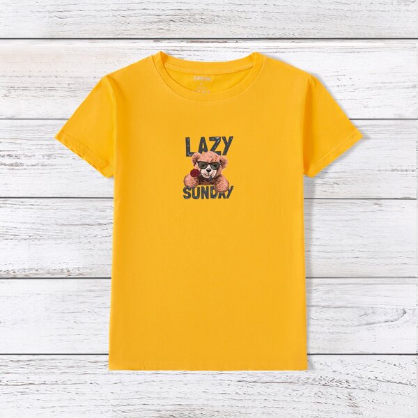 

Bear And Letter Graphic Tee, Yellow