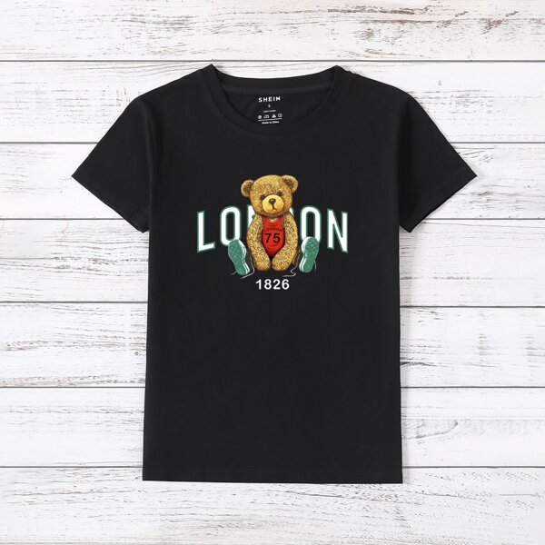 

Bear And Letter Graphic Tee, Black