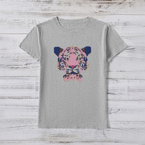 

Mosaic Tiger Graphic Short Sleeve Tee, Grey