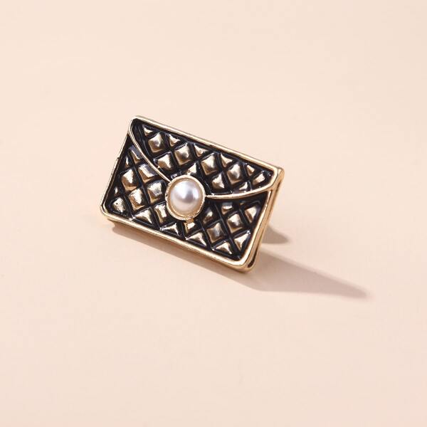 

Faux Pearl Decor Bag Design Brooch, Black