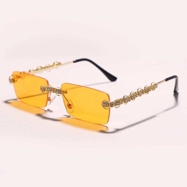 

Rhinestone Decor Square Rimless Sunglasses