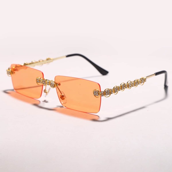 

Rhinestone Decor Square Rimless Sunglasses