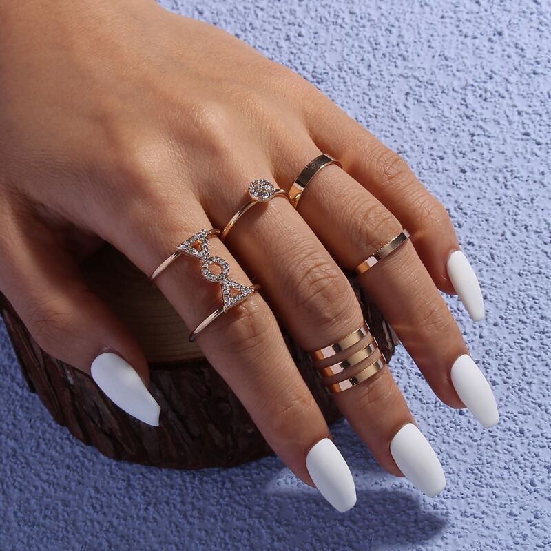 

5pcs Rhinestone Decor Ring, Gold
