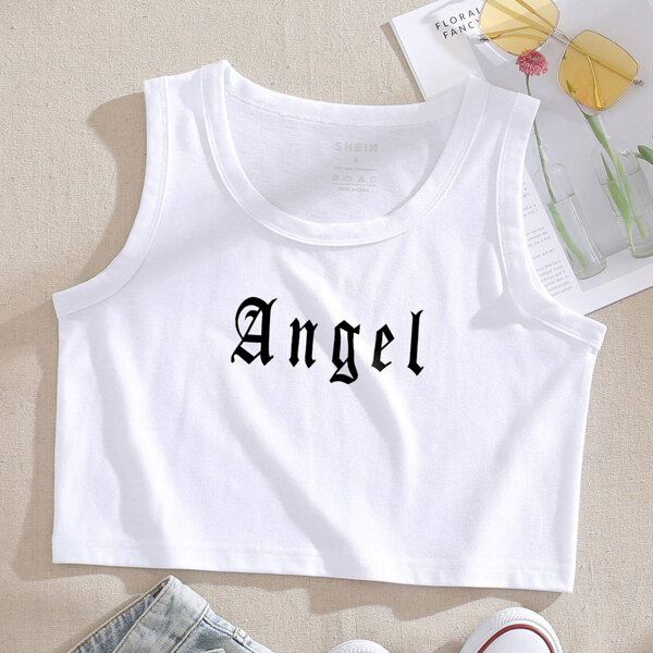 

Letter Graphic Crop Tank Top, White
