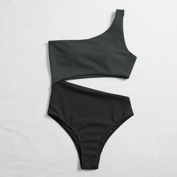 

Cut Out One Shoulder One Piece Swimsuit, Dark grey