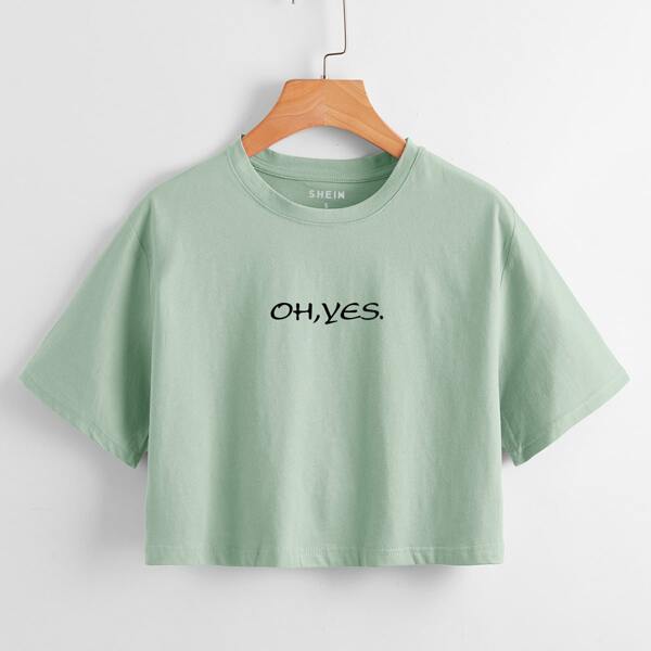 

Slogan Graphic Crop Tee, Mint green
