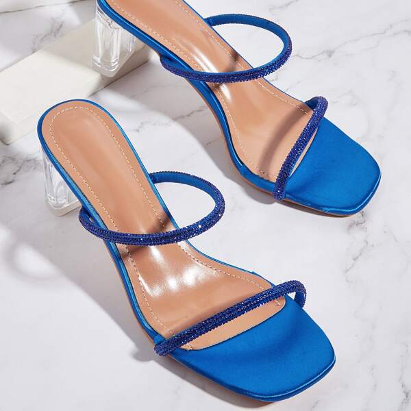 

Rhinestone Decor Chunky Sandal Mules, Blue