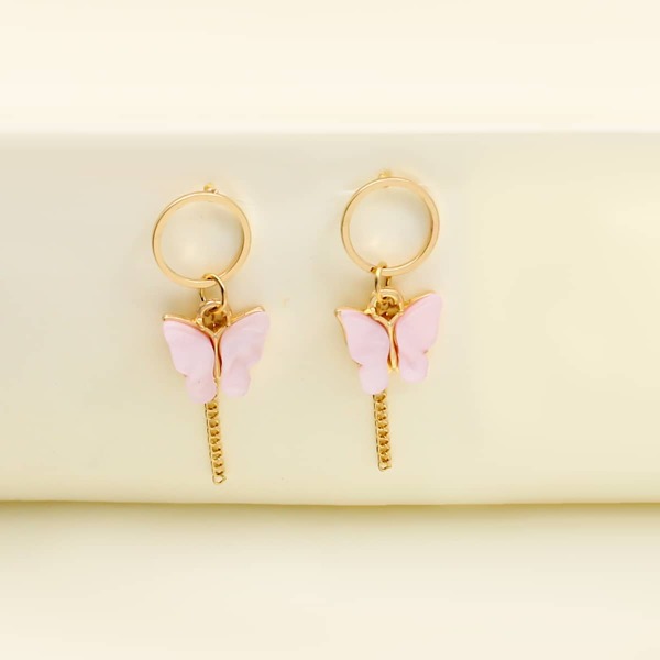 

Butterfly Drop Earrings, Pink