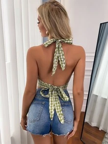 SHEIN WYWH Áo hai dây Lộ Lưng Kẻ sọc Boho - Nhiều màu - Xem 2