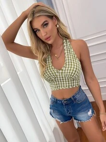 SHEIN WYWH Áo hai dây Lộ Lưng Kẻ sọc Boho - Nhiều màu - Xem 3