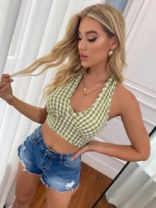 SHEIN WYWH Áo hai dây Lộ Lưng Kẻ sọc Boho - Nhiều màu - Xem 5