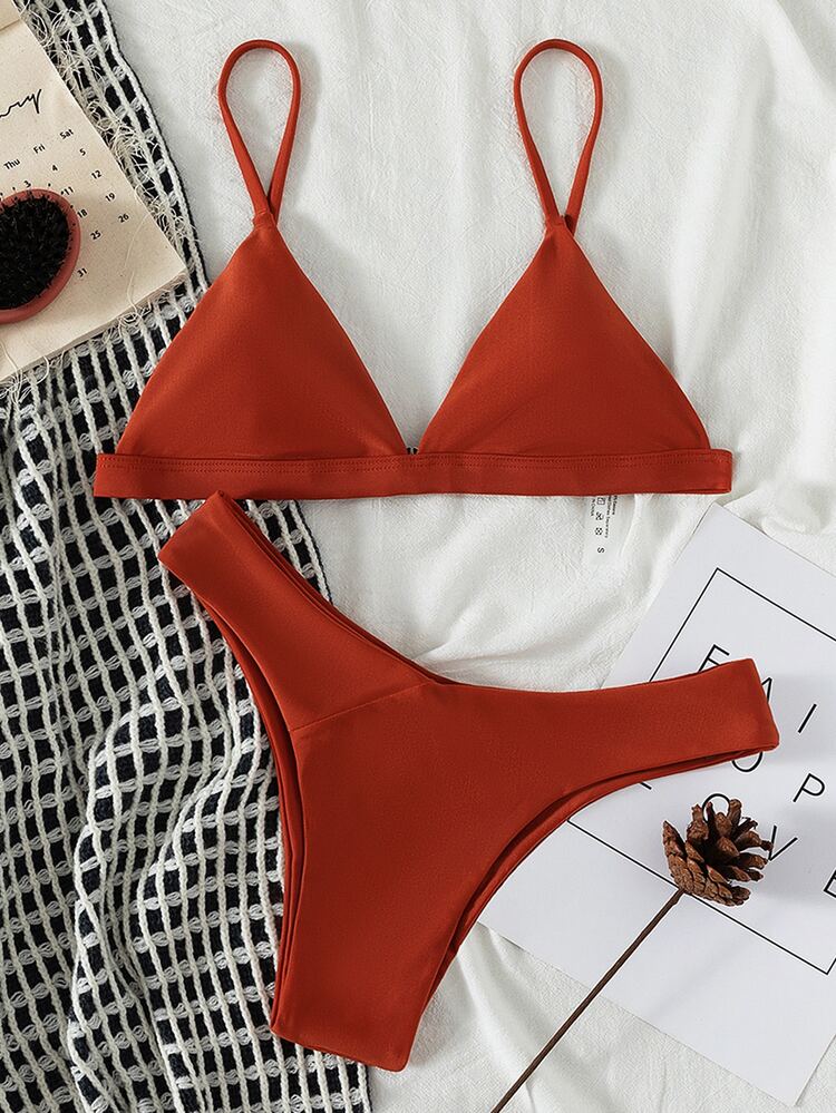 Triangle Cheeky Bikini For Summer Beach Vacation - Rust Brown - View 4