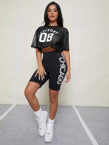 SHEIN SXY Áo nữ cắt Lá thư Gợi cảm - màu đen - Xem 3