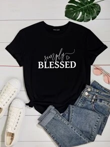 SHEIN Unity Camiseta con estampado de corazón y letras - Negro - Ver 1