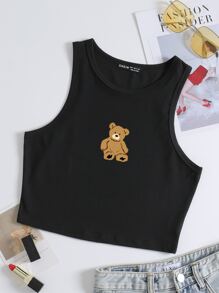 SHEIN Unity Bear Print Tank Top - Black - View 1