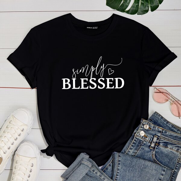 

Letter & Heart Print Tee, Black