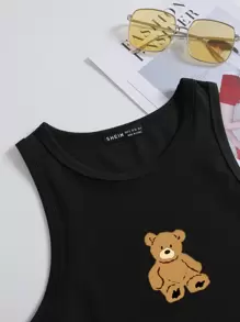 SHEIN Unity Bear Print Tank Top - Black - View 6