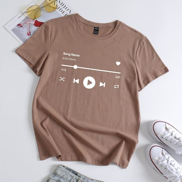 

Letter And Graphic Print Tee, Mocha brown