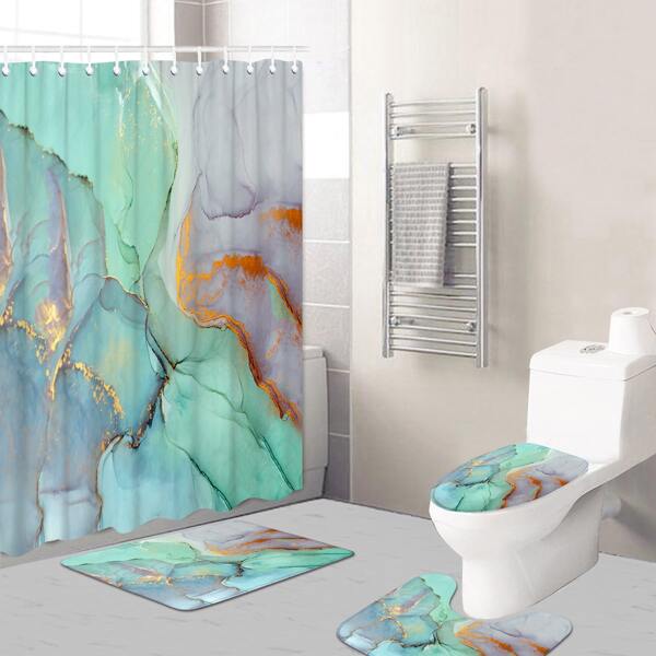 

1pc Marble Pattern Bath Mat Or Shower Curtain, Multicolor