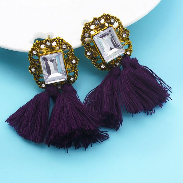 

Girls Tassel Decor Drop Earrings, Purple