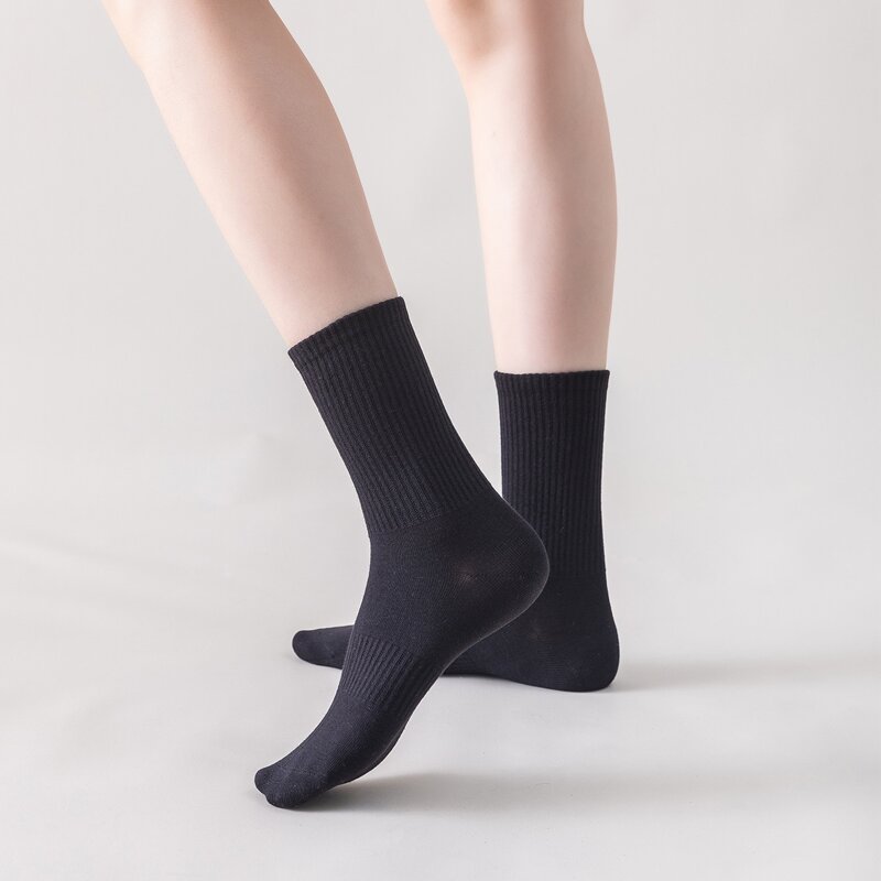 

1pair Plain Crew Socks, Black