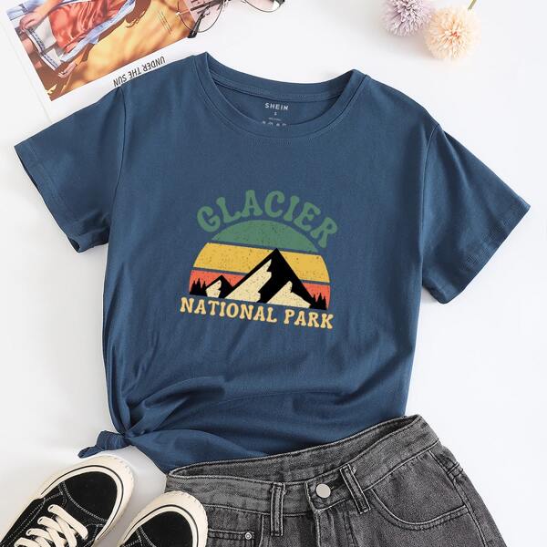 

Letter & Hill Print Tee, Navy blue