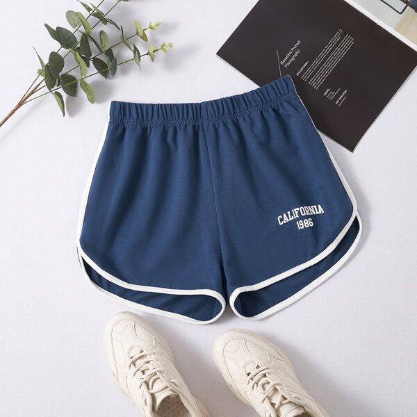 

Contrast Binding Letter Graphic Track Shorts, Navy blue