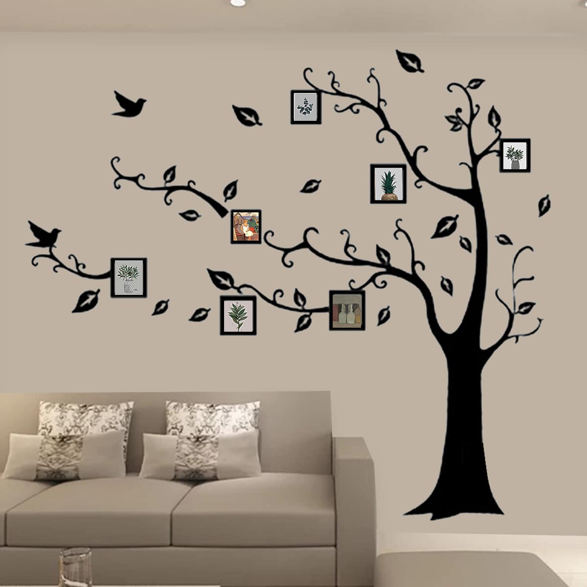 

1set Tree Design Photo Frame Wall Sticker, Black