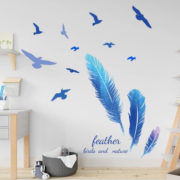

2sheets Feather Print Wall Sticker, Multicolor