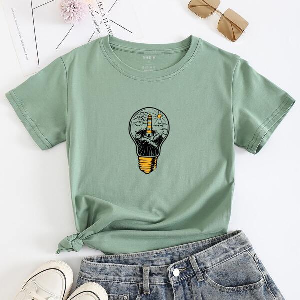 

Футболка солнце & с принтом волны, Мятно-зеленый