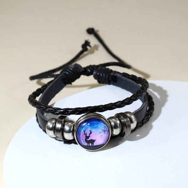 

Deer Print Layered Bracelet, Black