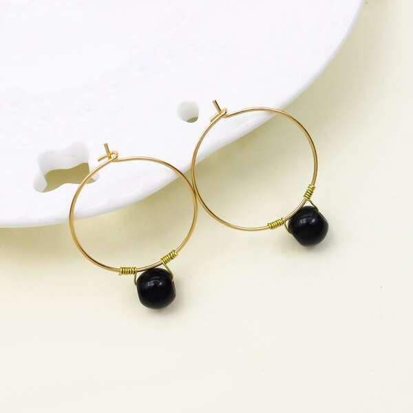 

Bead Decor Hoop Earrings, Black