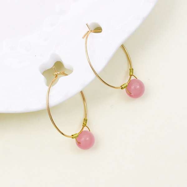 

Bead Decor Hoop Earrings, Pink