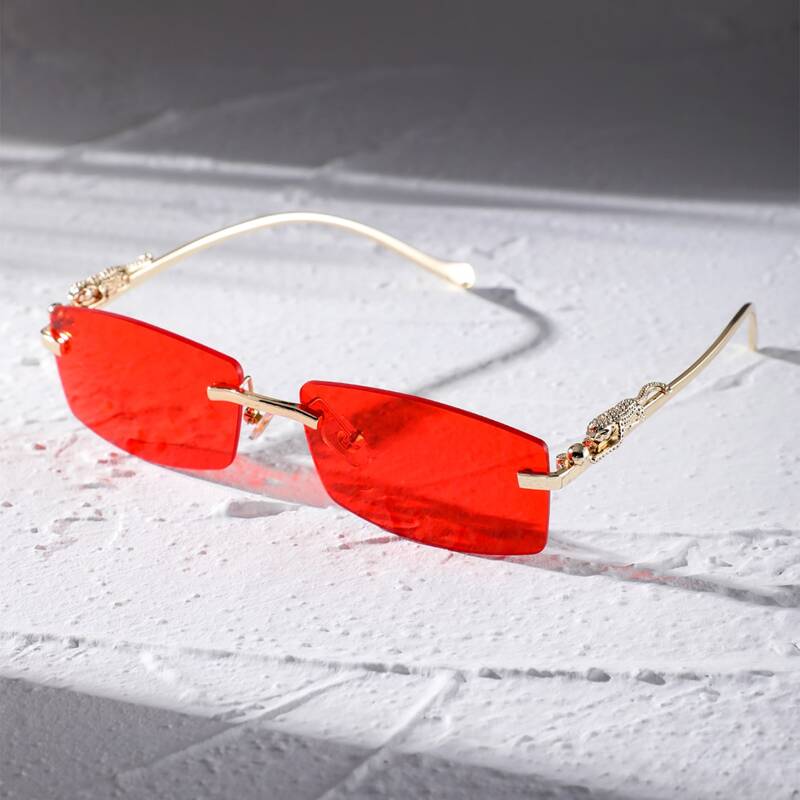 

Guys Rimless Tinted Lens Sunglasses, Red