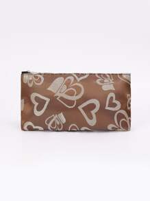 Heart Pattern Makeup Bag - Coffee Brown - View 1