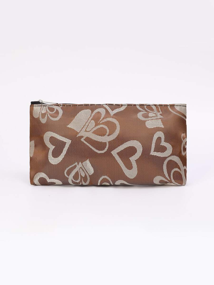 Heart Pattern Makeup Bag - Coffee Brown - View 1