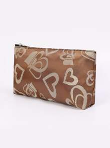 Heart Pattern Makeup Bag - Coffee Brown - View 3