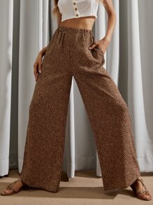 Allover Print Wide Leg Trousers - Multicolor - View 1