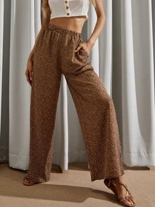 Allover Print Wide Leg Trousers - Multicolor - View 3