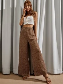 Allover Print Wide Leg Trousers - Multicolor - View 4