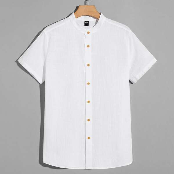 

Men Button Placket Solid Shirt, White