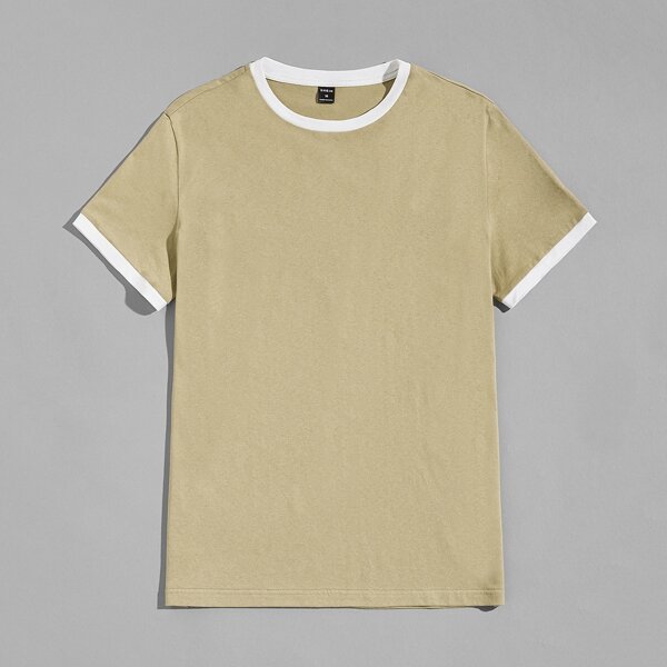 

Men Contrast Binding Tee, Khaki