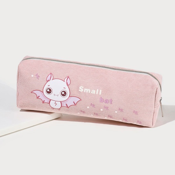 

Cartoon Bat Print Pencil Bag, Pink