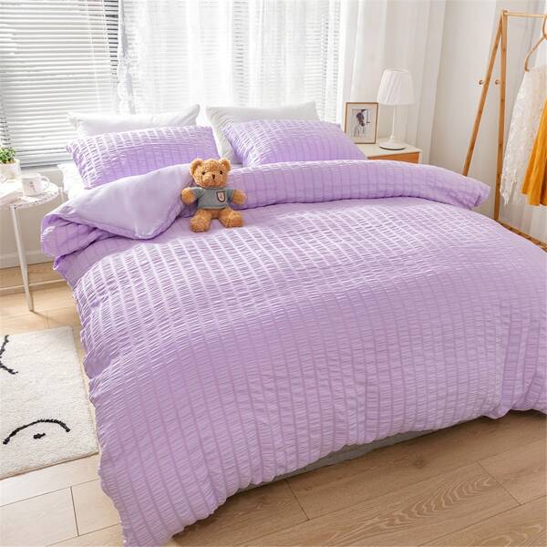 

Solid Color Seersucker Duvet Cover Set Without Filler, Purple